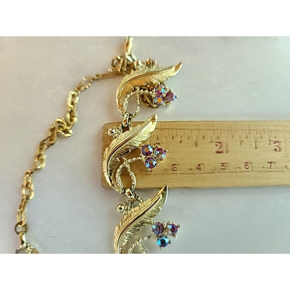 Judy Lee AB Pink Crystal Leaf Necklace Vintage - Picture 10 of 12
